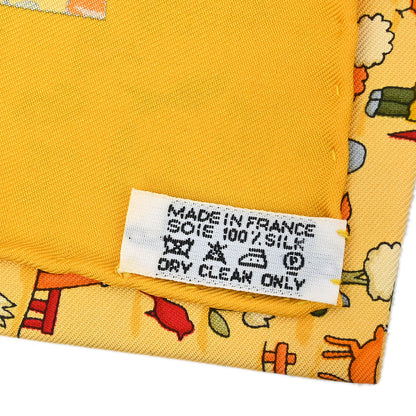 Hermes Scarf Petite Carre Farm Life Yellow Small Good