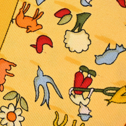 Hermes Scarf Petite Carre Farm Life Yellow Small Good