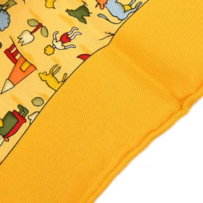 Hermes Scarf Petite Carre Farm Life Yellow Small Good