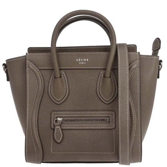 Celine Brown Leather Nano Luggage 2way Shoulder Tote Bag