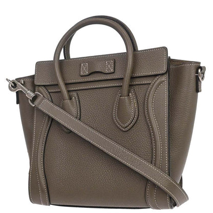 Celine Brown Leather Nano Luggage 2way Shoulder Tote Bag