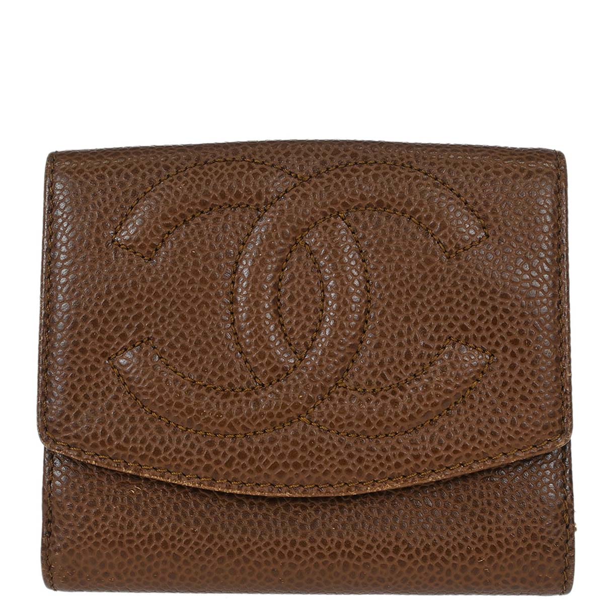 Chanel 1997-1999 Brown Caviar Skin Bifold Wallet