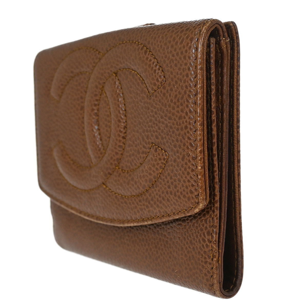 Chanel 1997-1999 Brown Caviar Skin Bifold Wallet