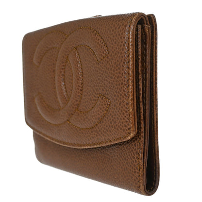 Chanel 1997-1999 Brown Caviar Skin Bifold Wallet