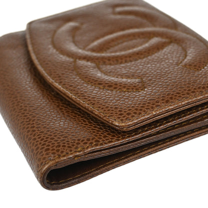 Chanel 1997-1999 Brown Caviar Skin Bifold Wallet