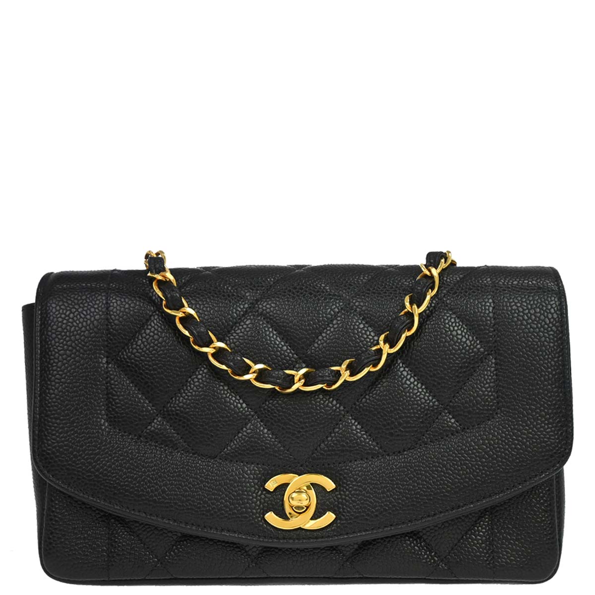 Chanel 1994-1996 Black Caviar Skin Small Diana Shoulder Bag