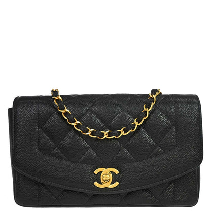 Chanel 1994-1996 Black Caviar Skin Small Diana Shoulder Bag