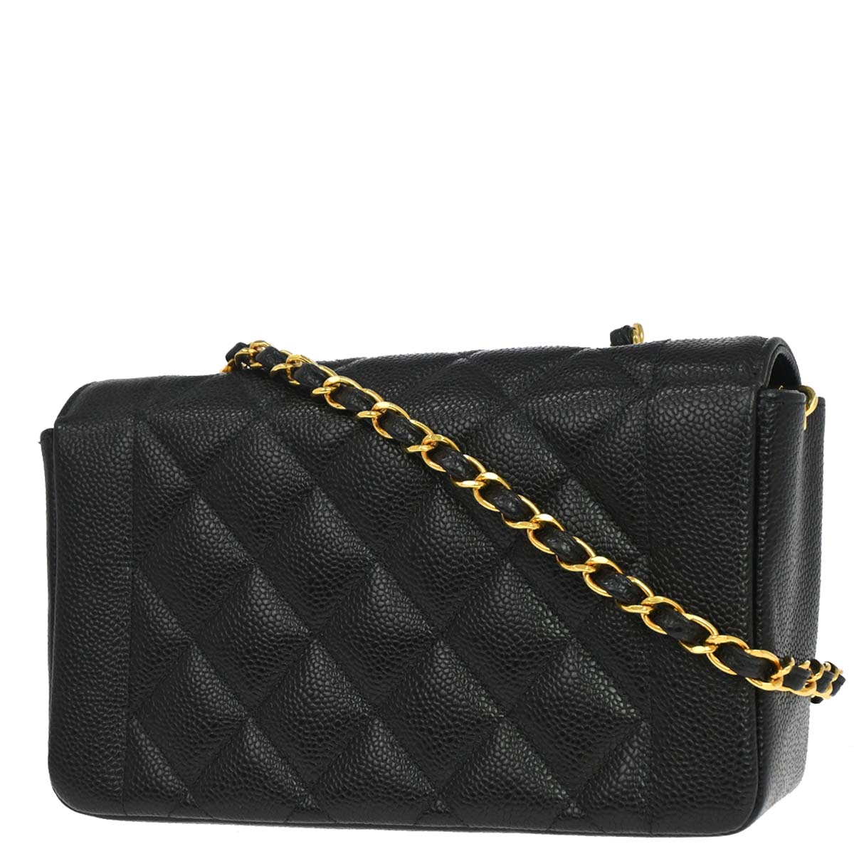 Chanel 1994-1996 Black Caviar Skin Small Diana Shoulder Bag