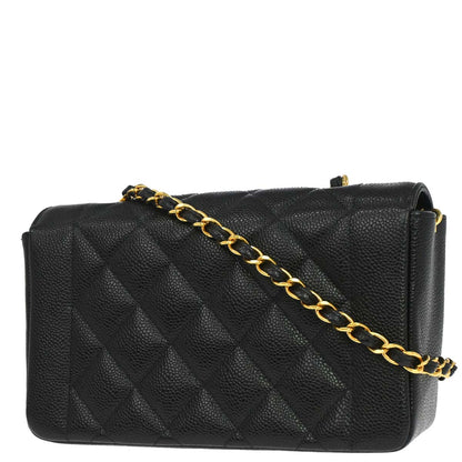 Chanel 1994-1996 Black Caviar Skin Small Diana Shoulder Bag