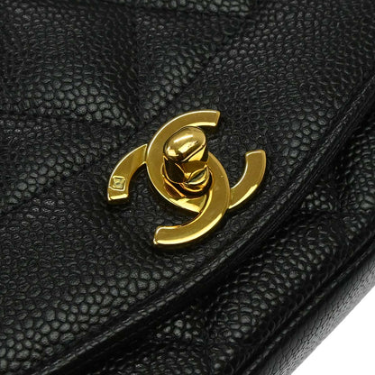 Chanel 1994-1996 Black Caviar Skin Small Diana Shoulder Bag