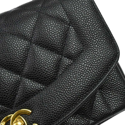 Chanel 1994-1996 Black Caviar Skin Small Diana Shoulder Bag