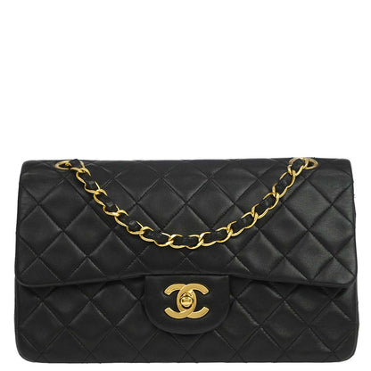 Chanel Black Lambskin Small Classic Double Flap Shoulder Bag