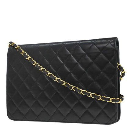 Chanel Black Lambskin Pushlock Medium Half Flap Shoulder Bag
