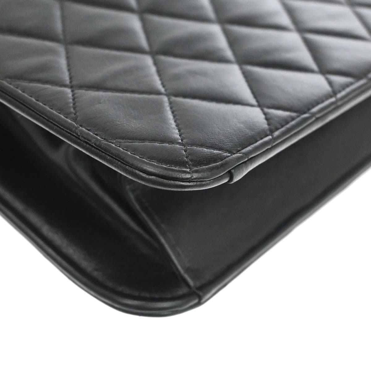 Chanel Black Lambskin Pushlock Medium Half Flap Shoulder Bag