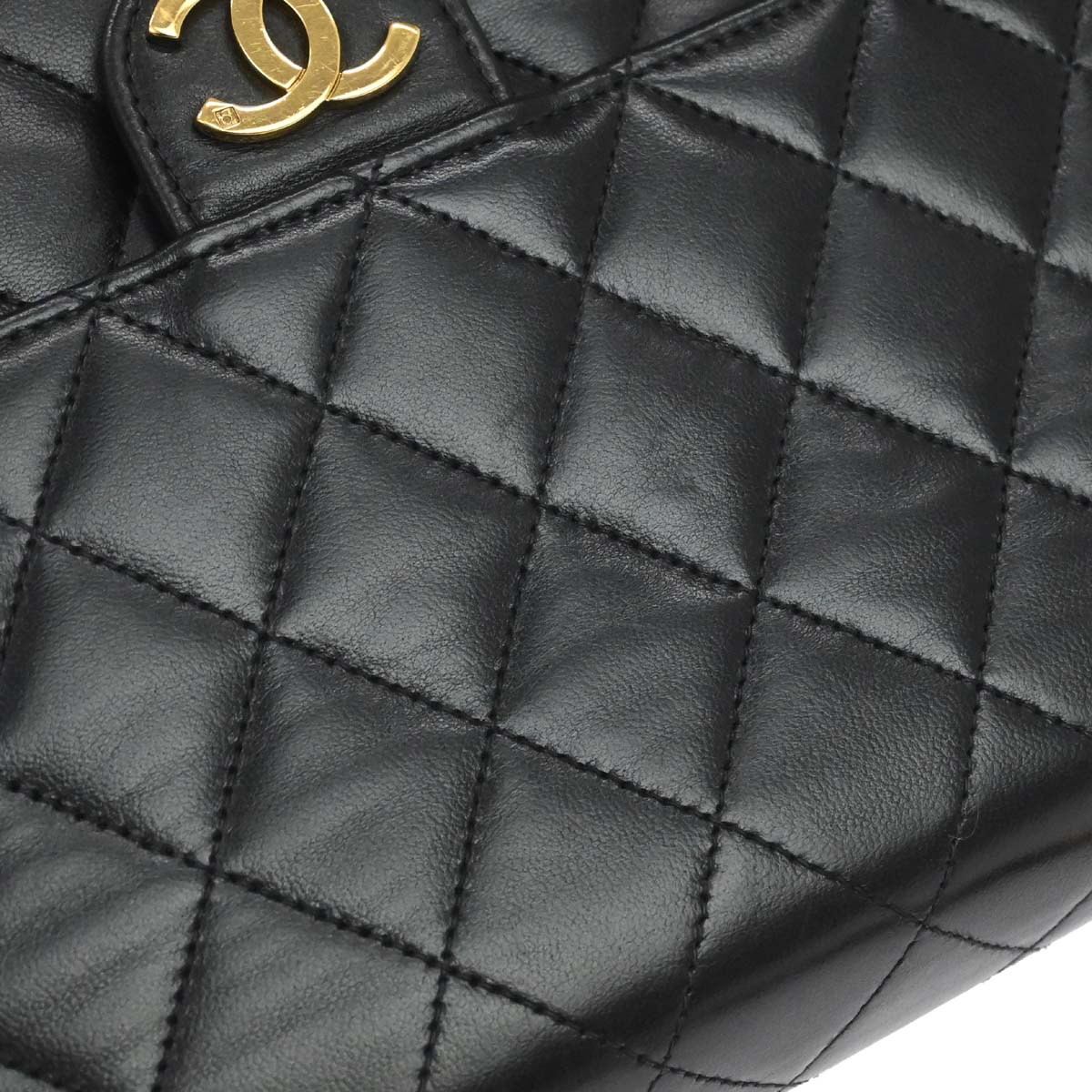 Chanel Black Lambskin Pushlock Medium Half Flap Shoulder Bag