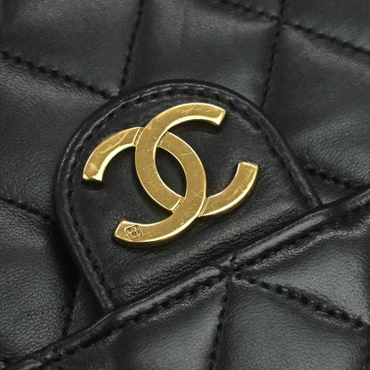 Chanel Black Lambskin Pushlock Medium Half Flap Shoulder Bag