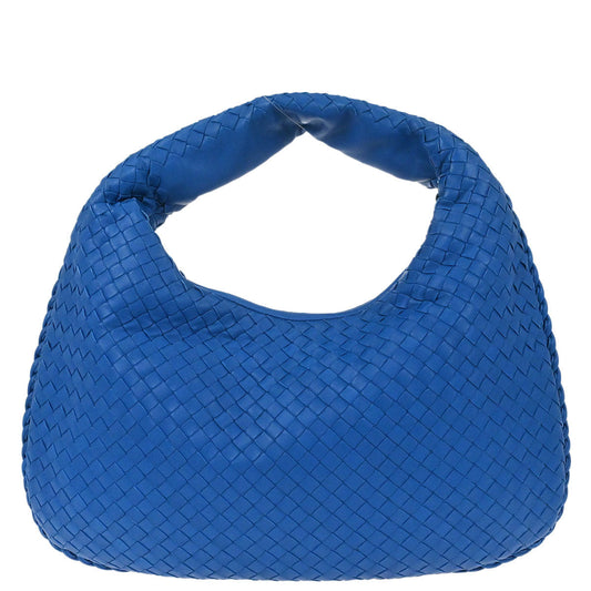 Bottega Veneta Blue Lambskin Intrecciato Hobo Handbag