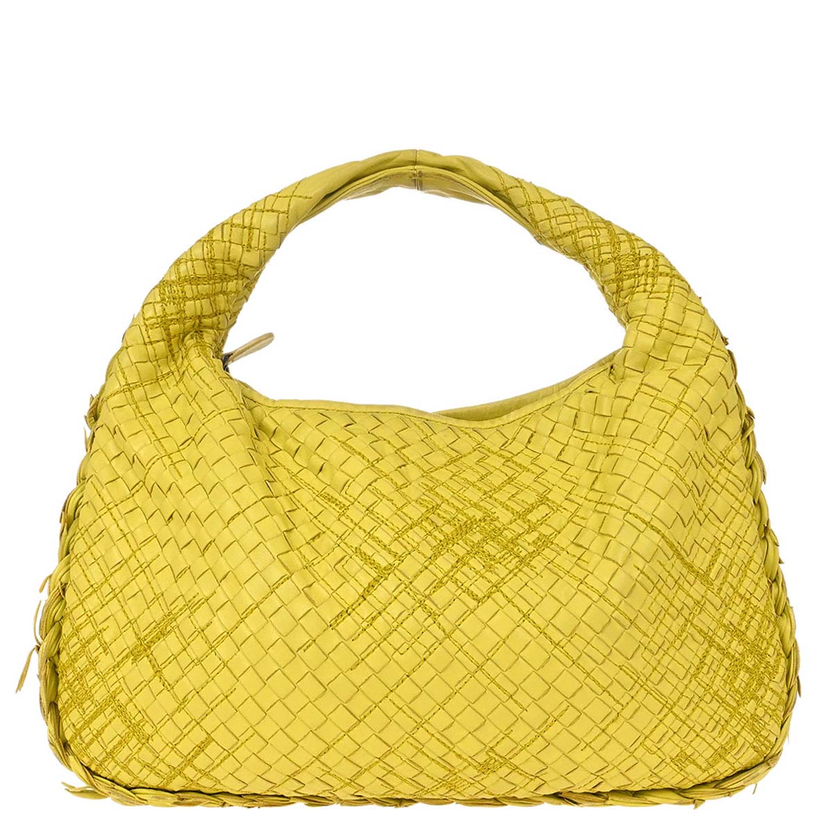 Bottega Veneta Yellow Lambskin Intrecciato Hobo Handbag