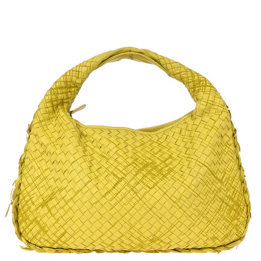 Bottega Veneta Yellow Lambskin Intrecciato Hobo Handbag