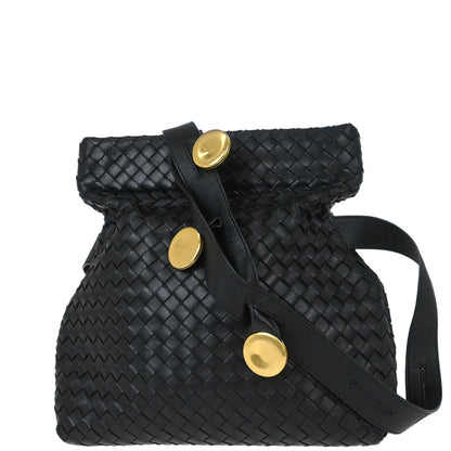 Bottega Veneta Black Lambskin Intrecciato Shoulder Bag