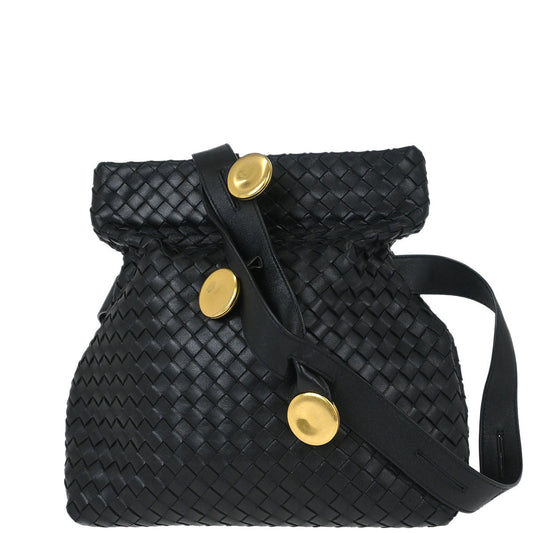 Bottega Veneta Black Lambskin Intrecciato Shoulder Bag