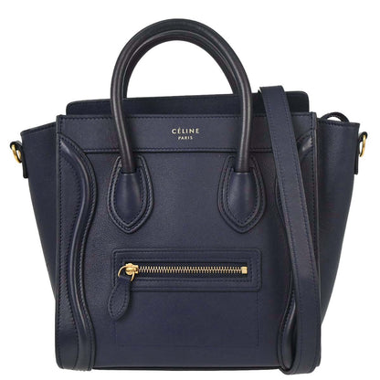Celine Navy Leather Nano Luggage 2way Shoulder Tote Bag