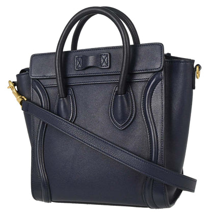 Celine Navy Leather Nano Luggage 2way Shoulder Tote Bag