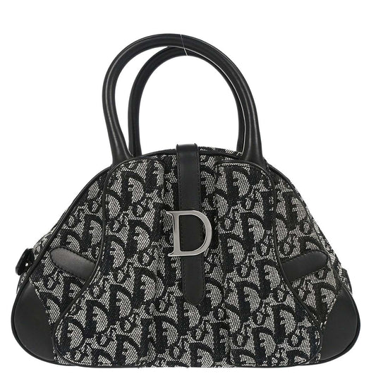 Christian Dior Black Canvas Trotter Double Saddle Handbag