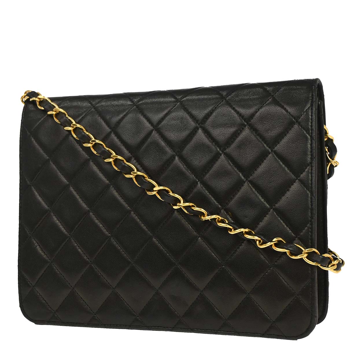Chanel 1991-1994 Black Lambskin Pushlock Small Half Flap Shoulder Bag