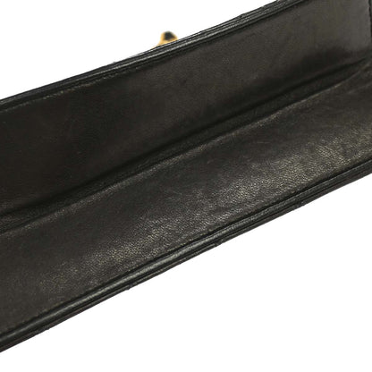 Chanel 1991-1994 Black Lambskin Pushlock Small Half Flap Shoulder Bag