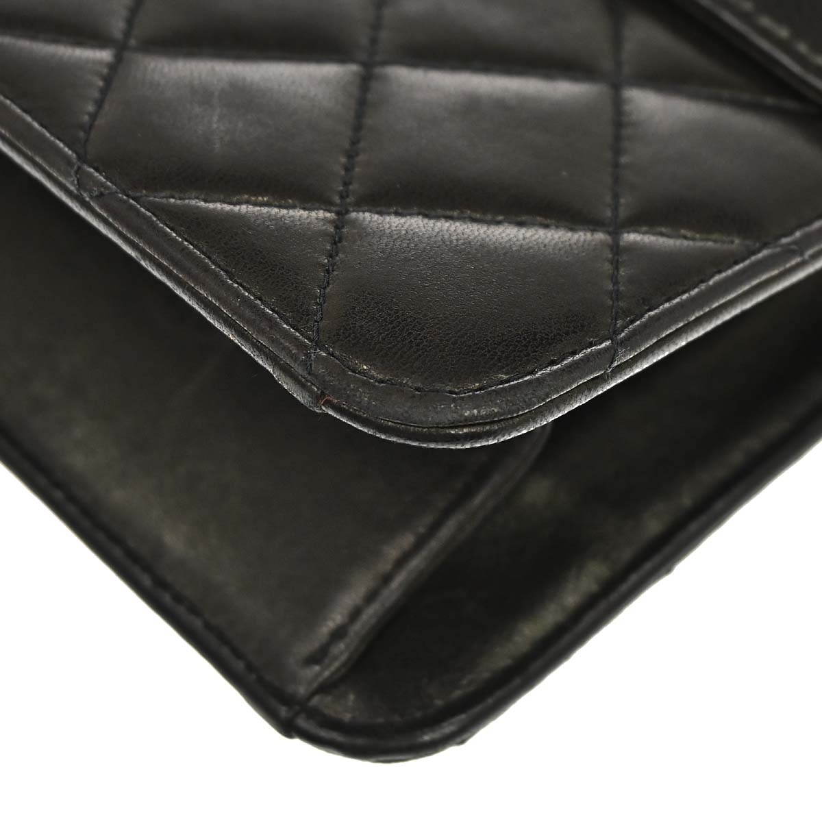 Chanel 1991-1994 Black Lambskin Pushlock Small Half Flap Shoulder Bag