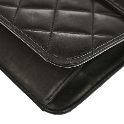 Chanel 1991-1994 Black Lambskin Pushlock Small Half Flap Shoulder Bag