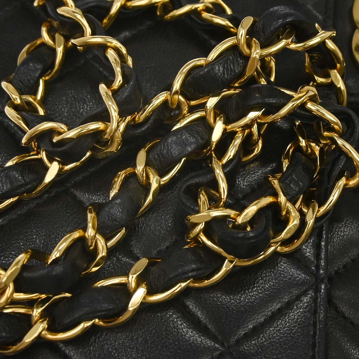 Chanel 1991-1994 Black Lambskin Pushlock Small Half Flap Shoulder Bag