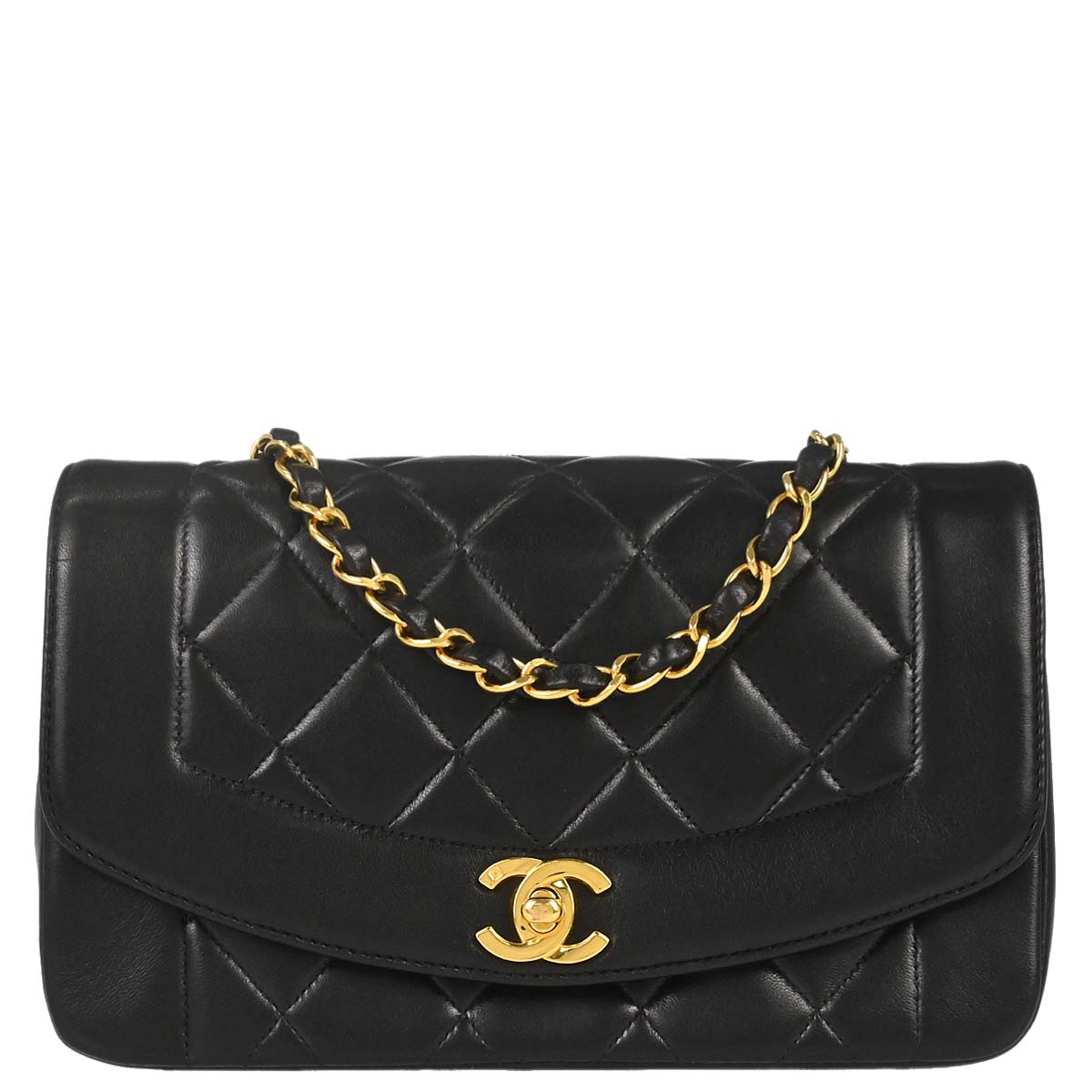 Chanel 1994-1996 Black Lambskin Small Diana Shoulder Bag