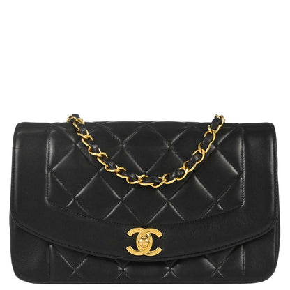 Chanel 1994-1996 Black Lambskin Small Diana Shoulder Bag