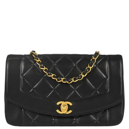 Chanel 1994-1996 Black Lambskin Small Diana Shoulder Bag