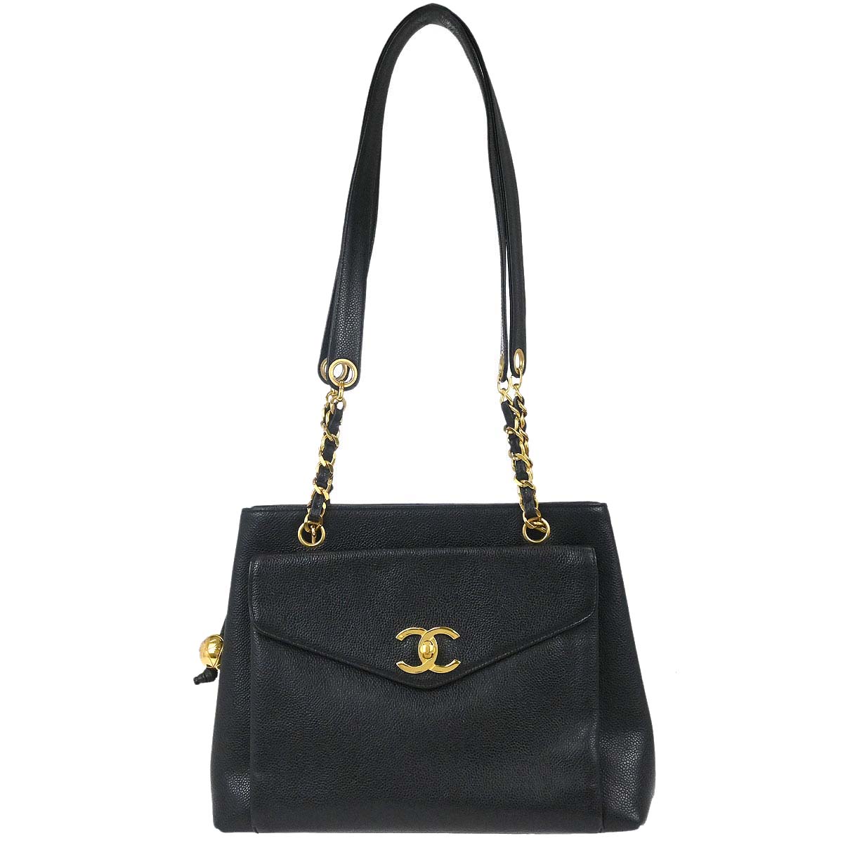 Chanel 1994-1996 Black Caviar Skin Shoulder Tote Bag