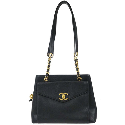 Chanel 1994-1996 Black Caviar Skin Shoulder Tote Bag