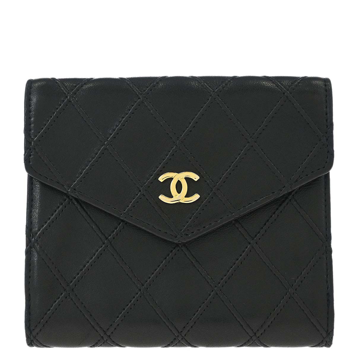 Chanel 1991-1994 Black Lambskin Bicolore Bifold Wallet