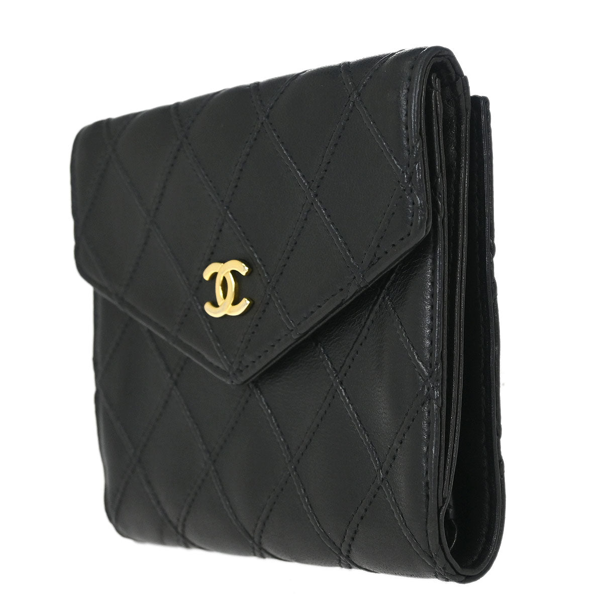 Chanel 1991-1994 Black Lambskin Bicolore Bifold Wallet
