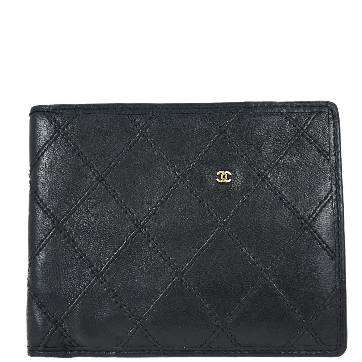 Chanel 1986-1988 Black Lambskin Bicolore Bifold Wallet