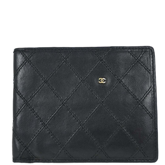 Chanel 1986-1988 Black Lambskin Bicolore Bifold Wallet