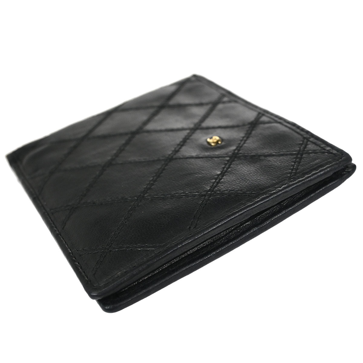 Chanel 1986-1988 Black Lambskin Bicolore Bifold Wallet