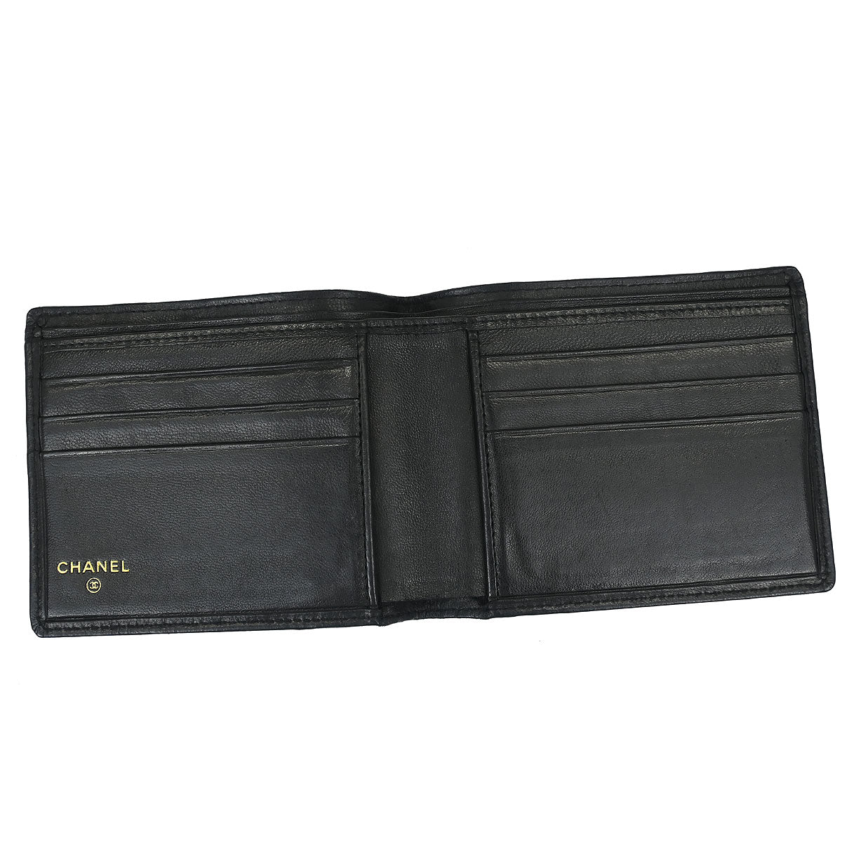 Chanel 1986-1988 Black Lambskin Bicolore Bifold Wallet