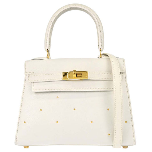 Hermes White Veau Graine Kelly 20 Sellier 2way Shoulder Handbag