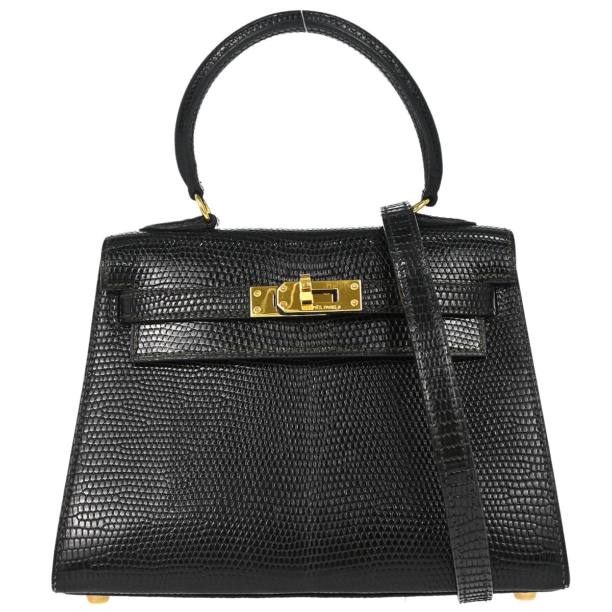 Hermes * Black Lizard Kelly 20 Sellier 2way Shoulder Handbag