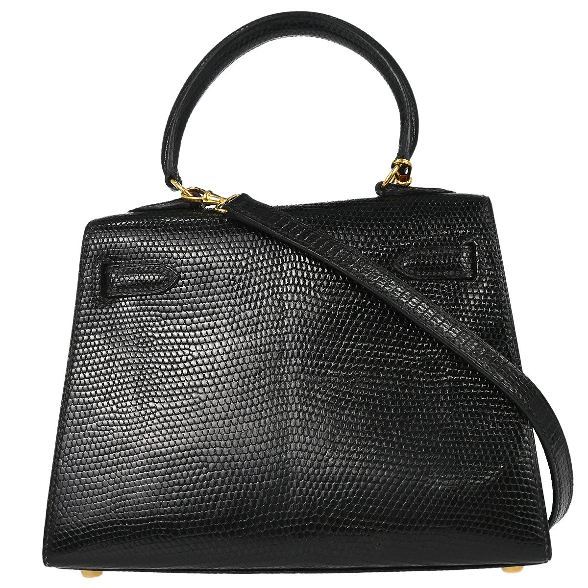 Hermes * Black Lizard Kelly 20 Sellier 2way Shoulder Handbag