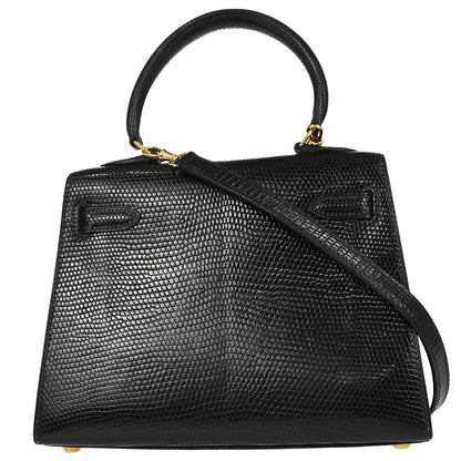 Hermes * Black Lizard Kelly 20 Sellier 2way Shoulder Handbag