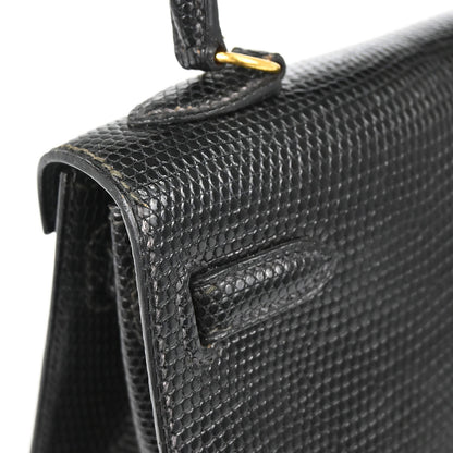 Hermes * Black Lizard Kelly 20 Sellier 2way Shoulder Handbag
