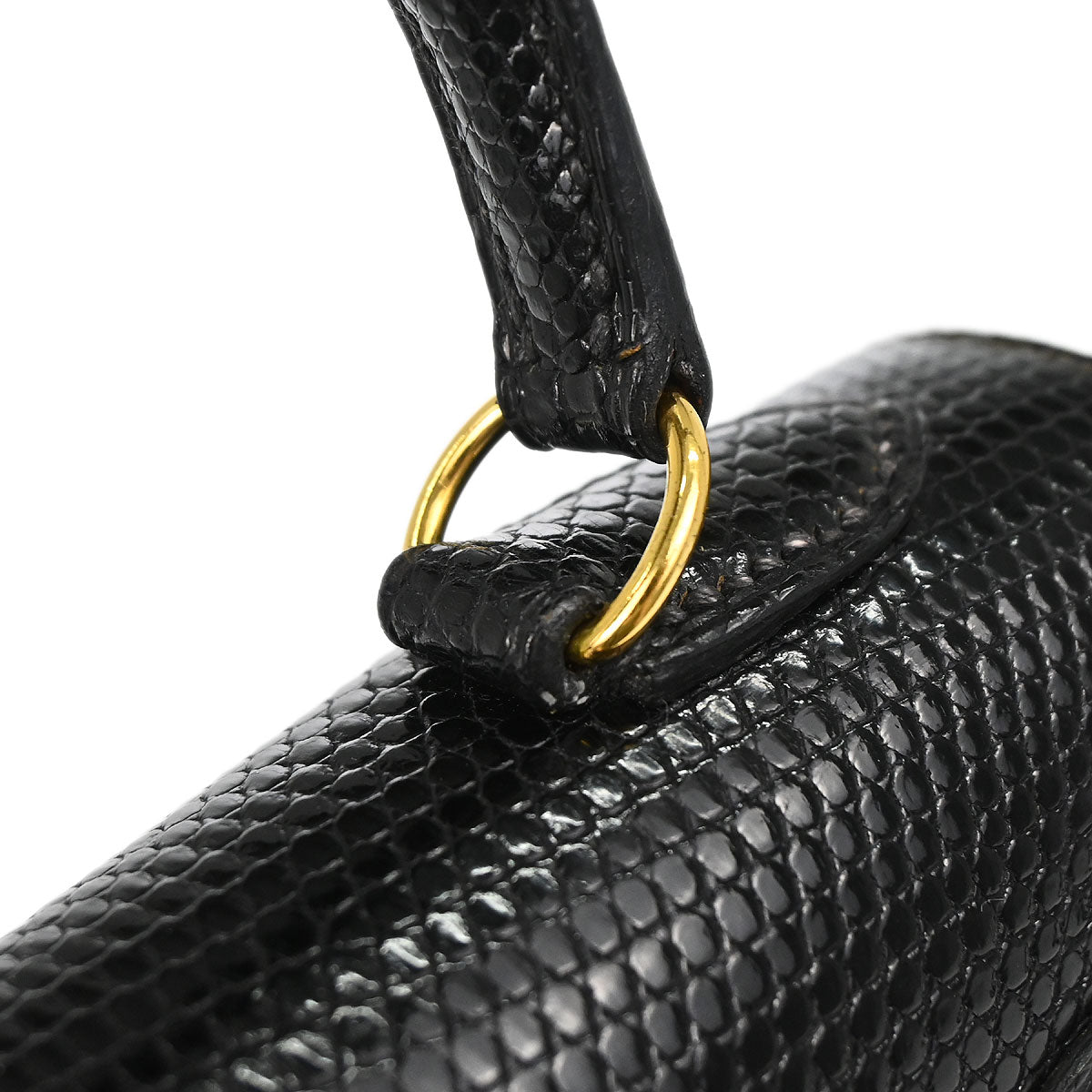 Hermes * Black Lizard Kelly 20 Sellier 2way Shoulder Handbag